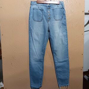Black Orchid Los Angeles Womens Jeans Skinny Light Blue Button Fly Raw Hem Sz 30